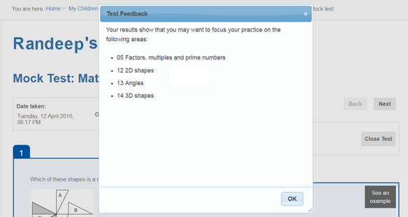 Mock test report for Maths